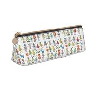 Bkdogkt Cute Cartoon Robots Print Simple Pencil Case Triangle Pouch for Pens Makeup Art Supplies Daily Essentials, White, One Size