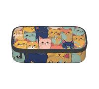 Bkdogkt Cute Cats in a Variety of Colors Print 8.3 x 2 x 3.7 In Large Capacity Pencil Case Functional Storage for Office Travel