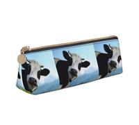 Bkdogkt Cute Cow Print Simple Pencil Case Triangle Pouch for Pens Makeup Art Supplies Daily Essentials, White, One Size