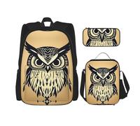 Bkdogkt Cute Owl Print Versatile Adjustable Shoulder Fashion Backpack Lunch Bag Pencil Case Large Capacity, Black, One Size, Black, One Size