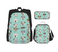 Bkdogkt English Bulldog Faces Print Versatile Adjustable Shoulder Fashion Backpack Lunch Bag Pencil Case Large Capacity, Black, One Size, Black, One Size