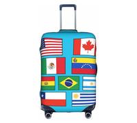 Bkdogkt Flags Of Various Countries Print Protective Suitcase Cover Washable Travel Luggage Protector with Concealed Zipper, White, Medium