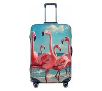 Bkdogkt Flock of Pink Flamingos on The Beach Print Fashionable Suitcase Cover Personalized Luggage Protector for Travel and Business, Black, Small