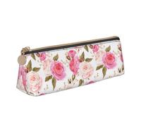 Bkdogkt Floral Flower Rose Pink Print Simple Pencil Case Triangle Pouch for Pens Makeup Art Supplies Daily Essentials, White, One Size