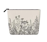 Bkdogkt Floral Herbs Botanical Engraving Print Work Bag Essentials Single-layer Makeup Bag Travel Cosmetic Organizer Large Capacity, Black, One Size