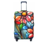 Bkdogkt flower stained glass Print Fashionable Suitcase Cover Personalized Luggage Protector for Travel and Business, Black, Small