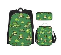 Bkdogkt Funny Green Frogs Print Versatile Adjustable Shoulder Fashion Backpack Lunch Bag Pencil Case Large Capacity, Black, One Size, Black, One Size