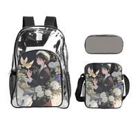 Bkdogkt Gardenia Unisex Backpack Set with 3 Pens and Transparent Lunch Case - Flowers and Birds