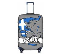 Bkdogkt Greece Map Print Protective Suitcase Cover Washable Travel Luggage Protector with Concealed Zipper, White, Medium