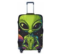 Bkdogkt Green alien Print Protective Suitcase Cover Washable Travel Luggage Protector with Concealed Zipper, White, Medium