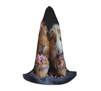 Bkdogkt Guinea Pigs And Cupcakes Print Unisex Hooded Cloak For Wizard Carnival Halloween Christmas Cosplay Costume Robe, Black, S