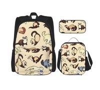 Bkdogkt Hairy Ferret Print Versatile Adjustable Shoulder Fashion Backpack Lunch Bag Pencil Case Large Capacity, Black, One Size, Black, One Size