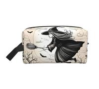 Bkdogkt Halloween Witch Flying Print Large Capacity Cosmetic Organizer for Women and Men Portable Travel Makeup Pouch, White, One Size