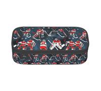 Bkdogkt Hockey Elements Creative Patterned Print 8.3 x 2 x 3.7 In Large Capacity Pencil Case Functional Storage for Office Travel