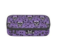 Bkdogkt Horror pattern on purple Print 8.3 x 2 x 3.7 In Large Capacity Pencil Case Functional Storage for Office Travel