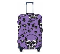 Bkdogkt Horror pattern on purple Print Fashionable Suitcase Cover Personalized Luggage Protector for Travel and Business, Black, X-Large