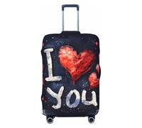 Bkdogkt I Love You Words with Hearts Print Fashionable Suitcase Cover Personalized Luggage Protector for Travel and Business, Black, L