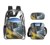 Bkdogkt Ireland Outdoors County Clare The Cliffs Unisex Clear Backpack with 3 Piece Lunch Bag