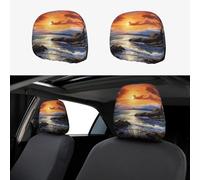 Bkdogkt Ireland Sunset Seascape Print Car Headrest Cover Driver Passenger Soft Seat Cushion for Accessories Travel Set