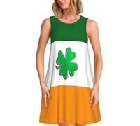 Bkdogkt Irish Flag Print Practical Women Sleeveless Dressround Neck Casual Summer Dresses for Everyday Wear, Black, M