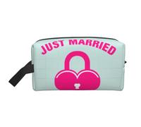 Bkdogkt just married Print Large Capacity Cosmetic Organizer for Women and Men Portable Travel Makeup Pouch, White, One Size