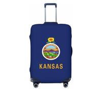 Bkdogkt Kansas State Flag Print Fashionable Suitcase Cover Personalized Luggage Protector for Travel and Business, Black, L