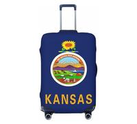 Bkdogkt Kansas State Flag Print Fashionable Suitcase Cover Personalized Luggage Protector for Travel and Business, Black, X-Large