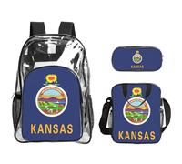 Bkdogkt Kansas State Flag Print Unisex Clear Backpack with Lunch Case 3 Pieces