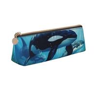 Bkdogkt Killer Whales Swim Along Print Simple Pencil Case Triangle Pouch for Pens Makeup Art Supplies Daily Essentials, White, One Size