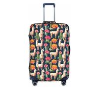 Bkdogkt Llama Alpaca Cactus Flower Print Protective Suitcase Cover Washable Travel Luggage Protector with Concealed Zipper, White, Large