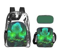Bkdogkt Magic Mushroom Print Unisex Transparent Backpack Set Travel Outdoor With Clear 3-Piece Lunch Pen Case
