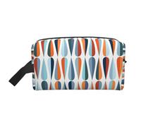 Bkdogkt Mid Century Modern Retro with Drop Shapes Print Large Capacity Cosmetic Organizer for Women and Men Portable Travel Makeup Pouch, White, One Size