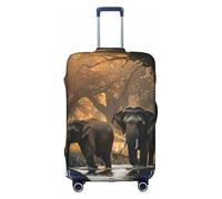 Bkdogkt Nature Elephants Print Protective Suitcase Cover Washable Travel Luggage Protector with Concealed Zipper, White, Large