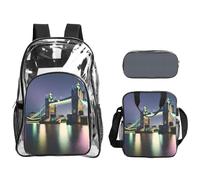 Bkdogkt Night London Tower Bridge Unisex Clear Backpack Set with Lunch Case 3 Piece
