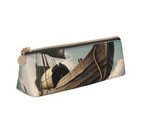 Bkdogkt Old Viking Boat Print Simple Pencil Case Triangular Pen Pouch Makeup Supplies Daily Essentials, White, One Size, White, One Size