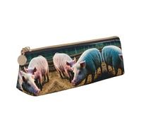 Bkdogkt Pigs in Farm Print Simple Pencil Case Triangle Pouch for Pens Makeup Art Supplies Daily Essentials, White, One Size