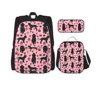Bkdogkt Pink Poodles Dogs Print Versatile Adjustable Shoulder Fashion Backpack Lunch Bag Pencil Case Large Capacity, Black, One Size, Black, One Size