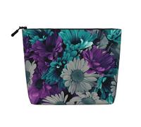 Bkdogkt purple and teal flowers Print Work Bag Essentials Single-layer Makeup Bag Travel Cosmetic Organizer Large Capacity, Black, One Size