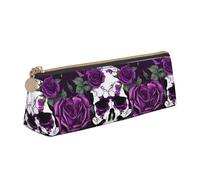 Bkdogkt Purple Rose skeleton Print Simple Pencil Case Triangle Pouch for Pens Makeup Art Supplies Daily Essentials, White, One Size