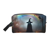 Bkdogkt Rainbow Halloween Ghost Witch Hat Spiders Print Large Capacity Cosmetic Organizer for Women and Men Portable Travel Makeup Pouch, White, One Size
