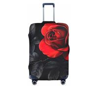 Bkdogkt Red Rose and Black Leaves Print Protective Suitcase Cover Washable Travel Luggage Protector with Concealed Zipper, White, Small