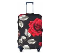 Bkdogkt Red Rose Garden Print Protective Suitcase Cover Washable Travel Luggage Protector with Concealed Zipper, White, L