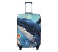 Bkdogkt Sea whale & jellyfish Print Fashionable Suitcase Cover Personalized Luggage Protector for Travel and Business, Black, Large
