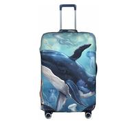 Bkdogkt Sea whale & jellyfish Print Protective Suitcase Cover Washable Travel Luggage Protector with Concealed Zipper, White, Large
