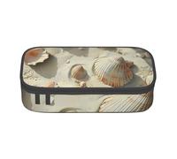 Bkdogkt Seashells Sand Print 8.3 x 2 x 3.7 In Large Capacity Pencil Case Functional Storage for Office Travel