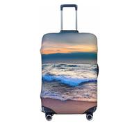 Bkdogkt Serene Seaside Sunset Print Fashionable Suitcase Cover Personalized Luggage Protector for Travel and Business, Black, Large