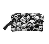 Bkdogkt skull background Print Large Capacity Cosmetic Organizer for Women and Men Portable Travel Makeup Pouch, White, One Size