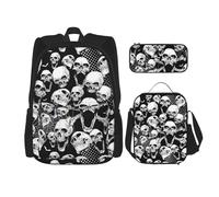 Bkdogkt Skull Background Print Versatile Adjustable Shoulder Fashion Backpack Lunch Bag Pencil Case Large Capacity, Black, One Size, Black, One Size