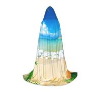 Bkdogkt Starfish Beach Sea Palms Print Unisex Hooded Cloak For Wizard Carnival Halloween Christmas Cosplay Costume Robe