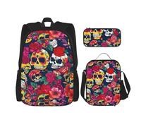 Bkdogkt Sugar And Skulls And Flowers Print Versatile Adjustable Shoulder Fashion Backpack Lunch Bag Pencil Case Large Capacity, Black, One Size, Black, One Size